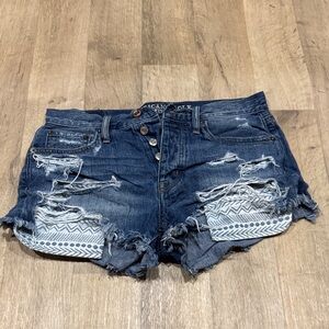 American Eagle Outfitters Dark Blue Ripped Jean Shorts